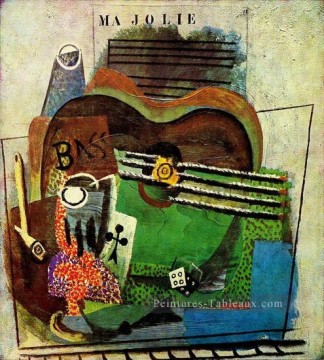 Pipe verre comme trefle bouteille Bass guitare Ma Jolie 1914 cubisme Pablo Picasso Peinture à l'huile